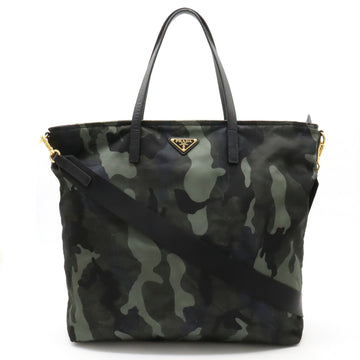 PRADA Tote Bag Shoulder Camouflage Nylon Leather Green Multicolor B2600A
