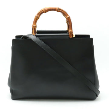 GUCCI Nimfair Bamboo Handbag Shoulder Bag Leather Faux Pearl Black 453766