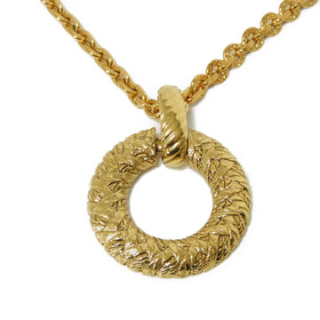 YVES SAINT LAURENT Necklace Round Circle Pendant Embossed Long Chain YSL Plated Gold Men Women