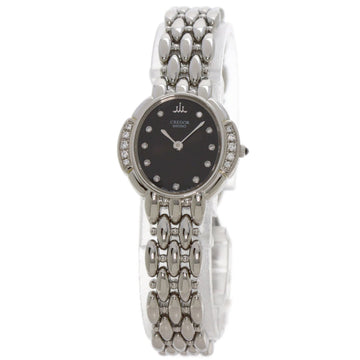 SEIKO 2J80-5030 Credor Bezel & 11P Diamond Watch Stainless Steel SS K18WG Ladies