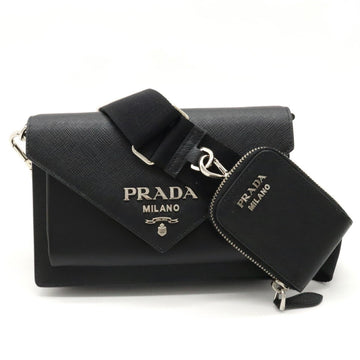PRADA SAFFIANO Envelope Bag Shoulder Pochette Clutch Leather NERO Black 1BP020