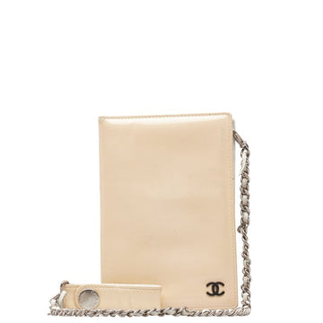 CHANEL Coco Mark Card Case Holder Beige Patent Leather Women's