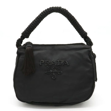 PRADA handbag rope handle tassel beads nylon NERO black