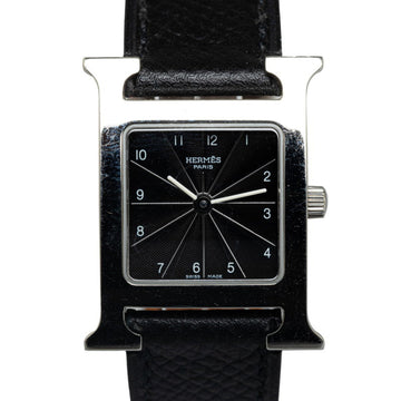 HERMES H Watch Wristwatch HH1.210 Quartz Black Dial Stainless Steel Leather Women's