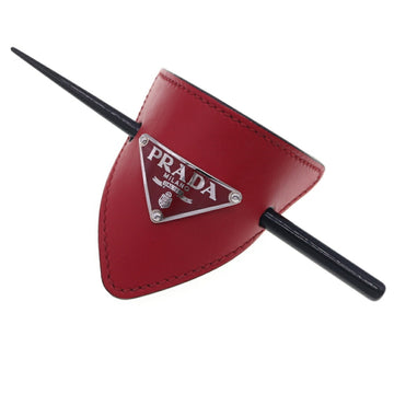 PRADA Hair 1IF004 Red Leather Hairpin - Head Accessory Ladies Barrette