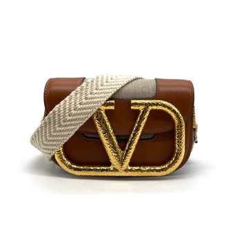 VALENTINO GARAVANI Garavani Crossbody Shoulder Bag Supervee Leather/Canvas/Metal Brown/Beige/Gold Women's
