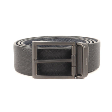 PRADA Belt Size: 95 [38] Square Buckle Saffiano Leather / Black