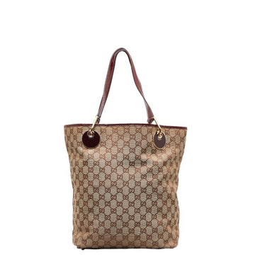 GUCCI GG Canvas Tote Bag 120836 002058 Beige Red Leather Women's