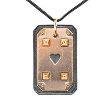 HERMES Ace of Hearts Necklace Black Pink Gold Swift Leather Women's