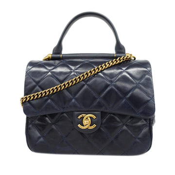 CHANEL handbag, matelasse, chain shoulder, leather, navy, women's