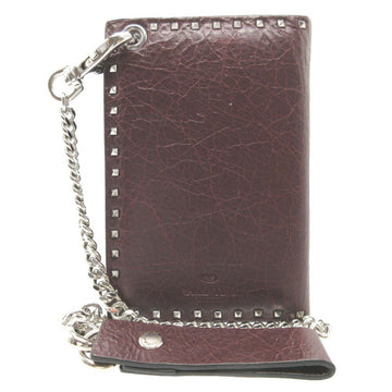 VALENTINO Rockstud Leather Bordeaux Chain Wallet Bi-fold 0050 6C0050II5