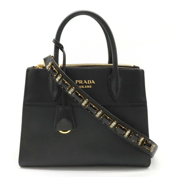 PRADA Paradigm Handbag Shoulder Bag Leather Beads NERO Black Purchased at a domestic boutique 1BA116