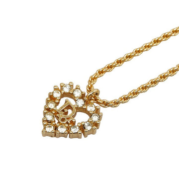 CHRISTIAN DIOR Dior Hard Rhinestone Necklace Gold Plated Women's