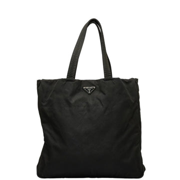 PRADA Triangle Plate Handbag Tote Bag Black Nylon Leather Women's