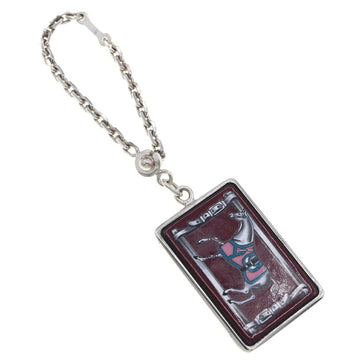 HERMES bag charm silver bordeaux key holder ring chain horse