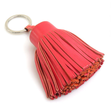 HERMES Keyring Keychain Carmen Leather/Metal Pink/Orange/Silver Unisex