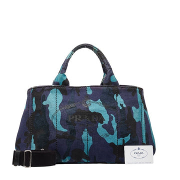 PRADA Canapa Camouflage Triangle Plate Handbag Shoulder Bag B2642B Blue Multicolor Canvas Women's