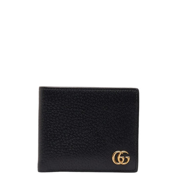 GUCCI GG Marmont Bi-fold Wallet 42876 Black Gold Leather Women's