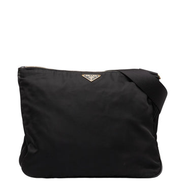 PRADA Triangle Plate Tessuto Shoulder Bag BT0220 Black Nylon Women's