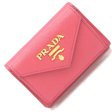 PRADA Tri-fold Wallet 1MH021 Pink Beige Leather Compact Small Women's