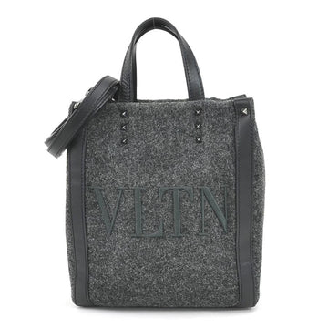 VALENTINO GARAVANI Garavani Handbag Crossbody Shoulder Bag Wool/Leather Gray x Black Ladies