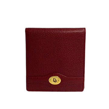 CHRISTIAN DIOR metal fittings leather bi-fold wallet billfold Bordeaux red 64560