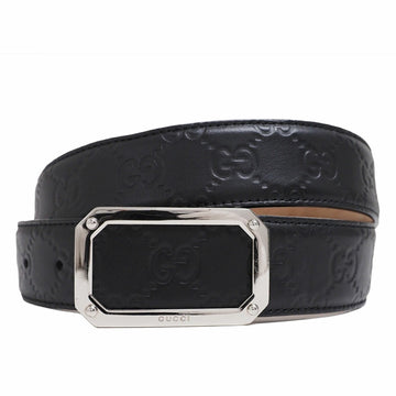 GUCCI Square Buckle Belt 35mm 90cm Black Shimmer Leather Men's 403941