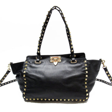VALENTINO GARAVANI Garavani Handbag Shoulder Bag Rockstud Leather/Metal Black/Light Gold Women's w0218a