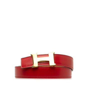 HERMES H Buckle Constance Belt Size: 80 Red Brown Gold Leather Women's