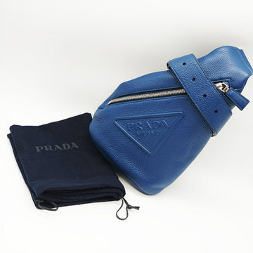 PRADA Cross Vitello Dino Body Bag with Embossed Pattern Blue Leather Triangle