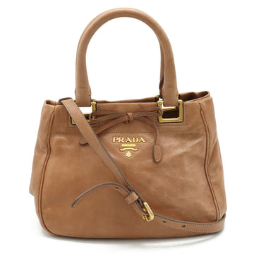 PRADA Ribbon Handbag Shoulder Bag Leather CAMMEO Pink Beige Purchased at a domestic boutique BN2245