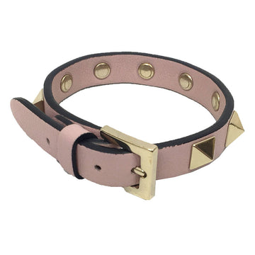 VALENTINO GARAVANI Garavani Rockstud Leather Bracelet Pink x Gold aq9086