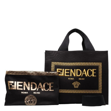 FENDI x VERSACA Versace FENDACE Fendace La Medusa Tote Bag Shoulder 8BH395 Black Yellow Canvas Women's