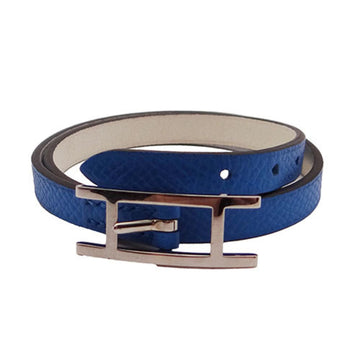 HERMES Bracelet API3 3-hole Ladies Men's Leather Blue Refreshing