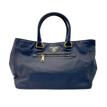 PRADA handbag shoulder bag leather navy gold ladies z0635