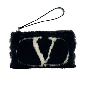 VALENTINO GARAVANI Garavani Clutch Bag Fur/Leather Black/White Women's z0431