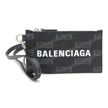 BALENCIAGA Card Key Ring 594548 Black Leather with Strap Fragment Case Men's Women's