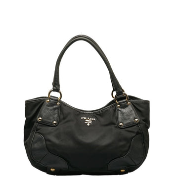 PRADA handbag black nylon leather women's