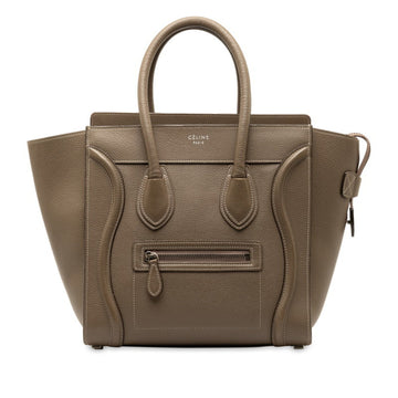 CELINE Luggage Micro Shopper Handbag Tote Bag Brown Leather Women's