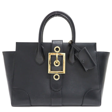 GUCCI Leather Tote Bag Handbag Black 323652 Shine Flap Belt Women's