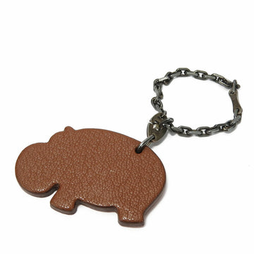 HERMES Bag Charm Leather Brown Orange Hippopotamus Accessory