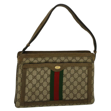 GUCCI GG Canvas Web Sherry Line Shoulder Bag PVC Leather Beige Green Auth bs9253