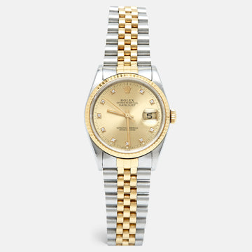 ROLEX Champagne Diamond 18k Yellow Stainless Steel Datejust 16233 Men's Wristwatch 36 mm
