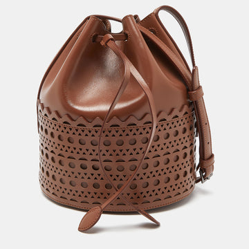 ALAIA Brown Leather Drawstring Bucket Bag