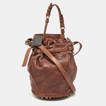 ALEXANDER WANG Brown Pebbled Leather Diego Bucket Bag