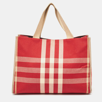BURBERRY Red/Beige Check Canvas Tote