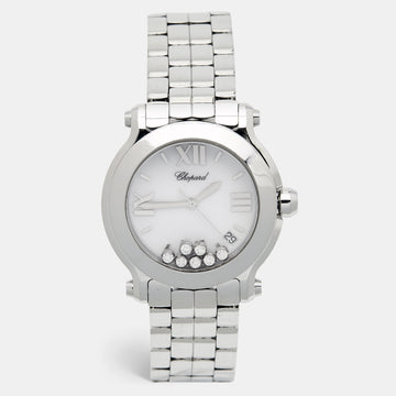 CHOPARD White Diamond Stainless Steel Happy Sport 8475 Women's Wristwatch 35 mm