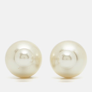 DIOR Tribales Faux Pearl Gold Tone Earrings