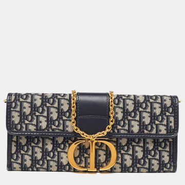 DIOR Navy Blue Oblique Canvas and Leather 30 Montaigne Chain Clutch