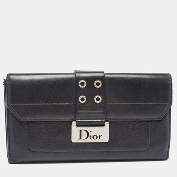 DIOR Black Leather Street Chic Continental Wallet